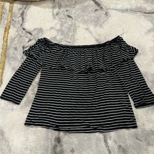 american eagle off the shoulder women’s black and white striped top
